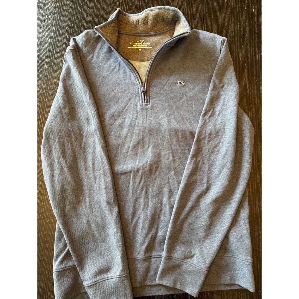 Vineyard Vines Performance Heather Blue Quarter Zip Pullover Whale Logo Mens M
